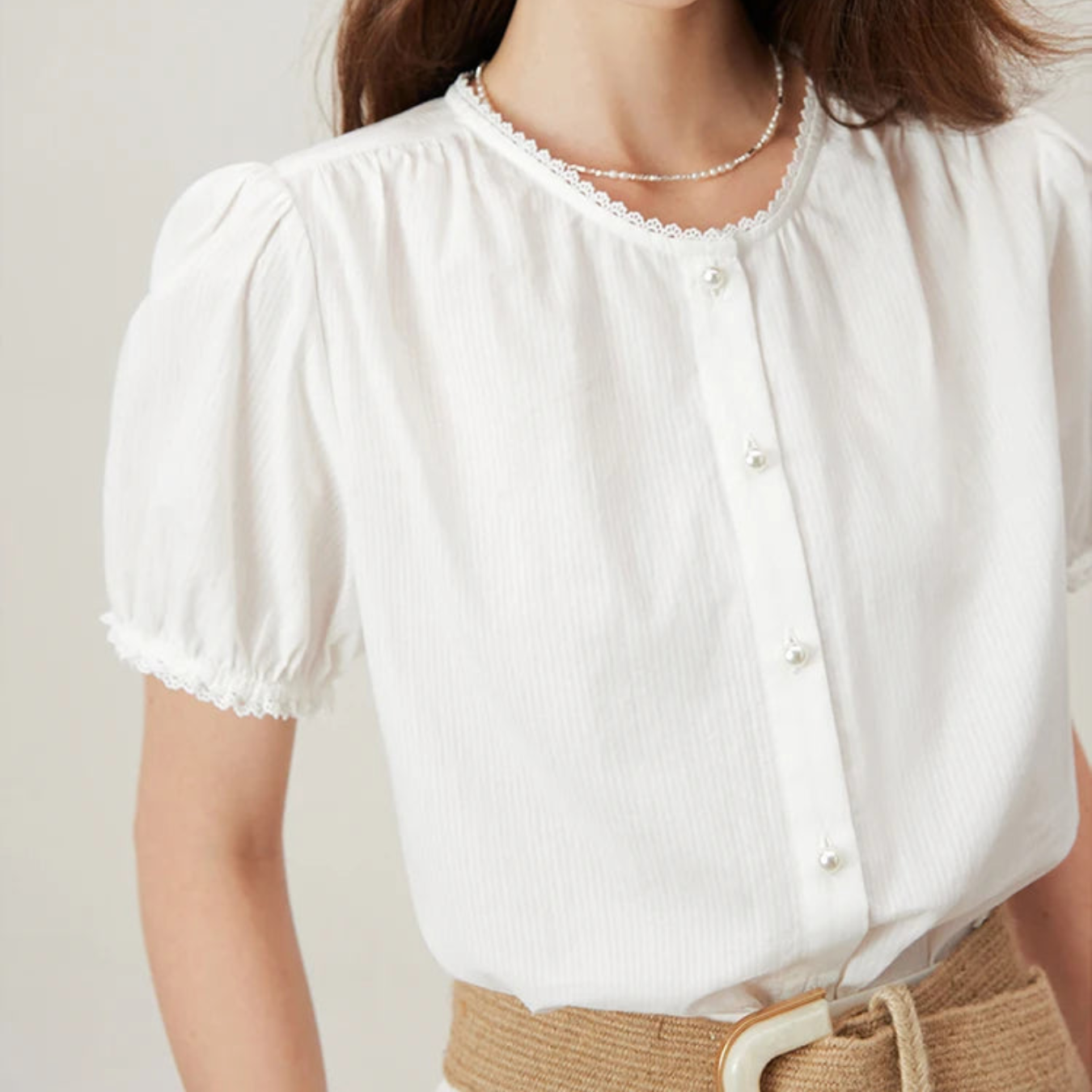 Louvre White Pearl Blouse